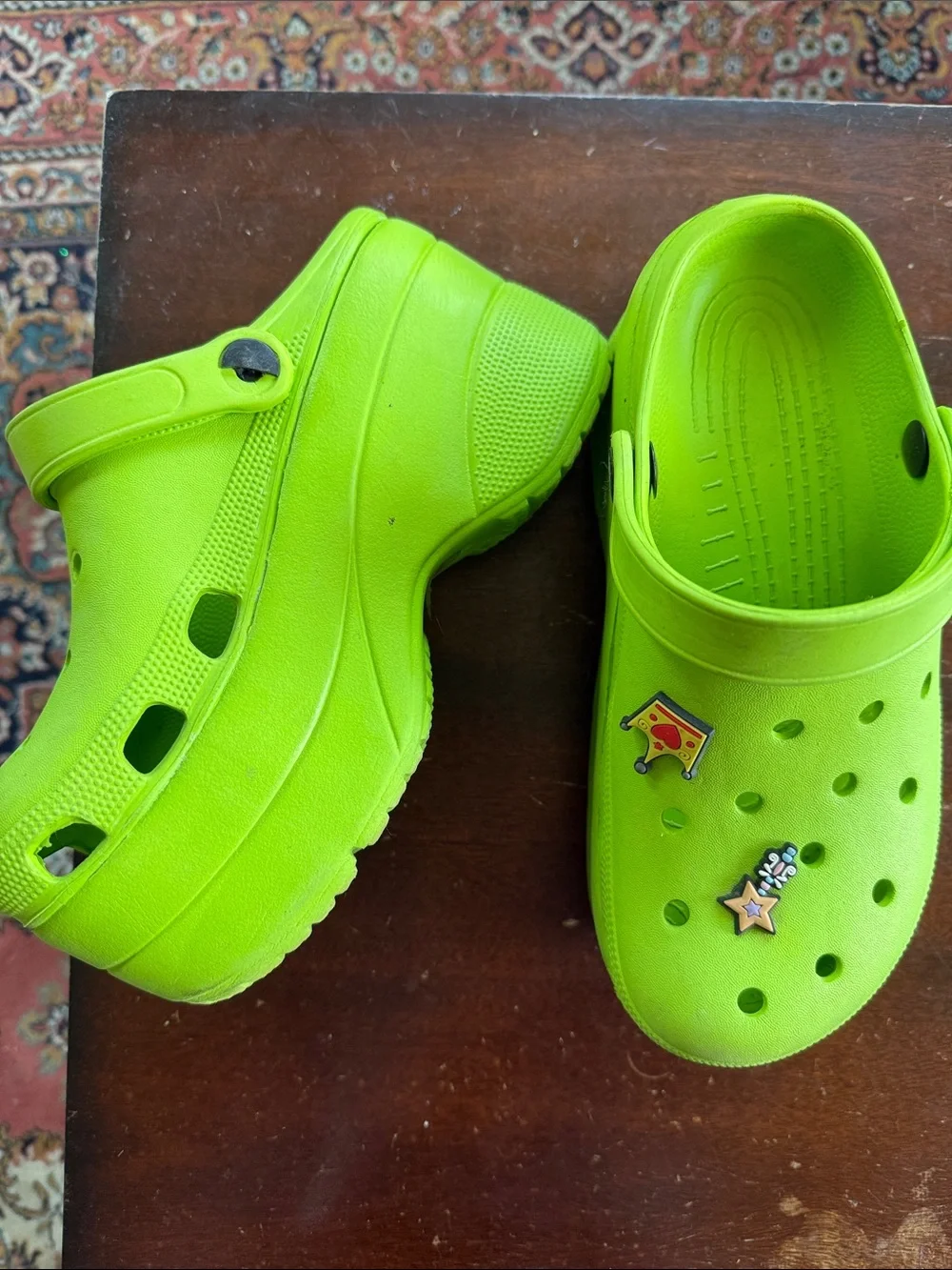 CROCS Women's Neon Lime Green Platform Clogs